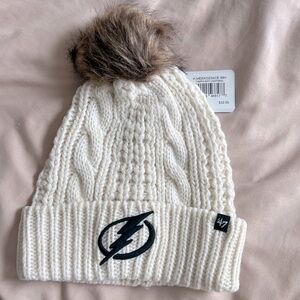 Lightning Bolts 47 Cream and Brown Knit Hat with Pom